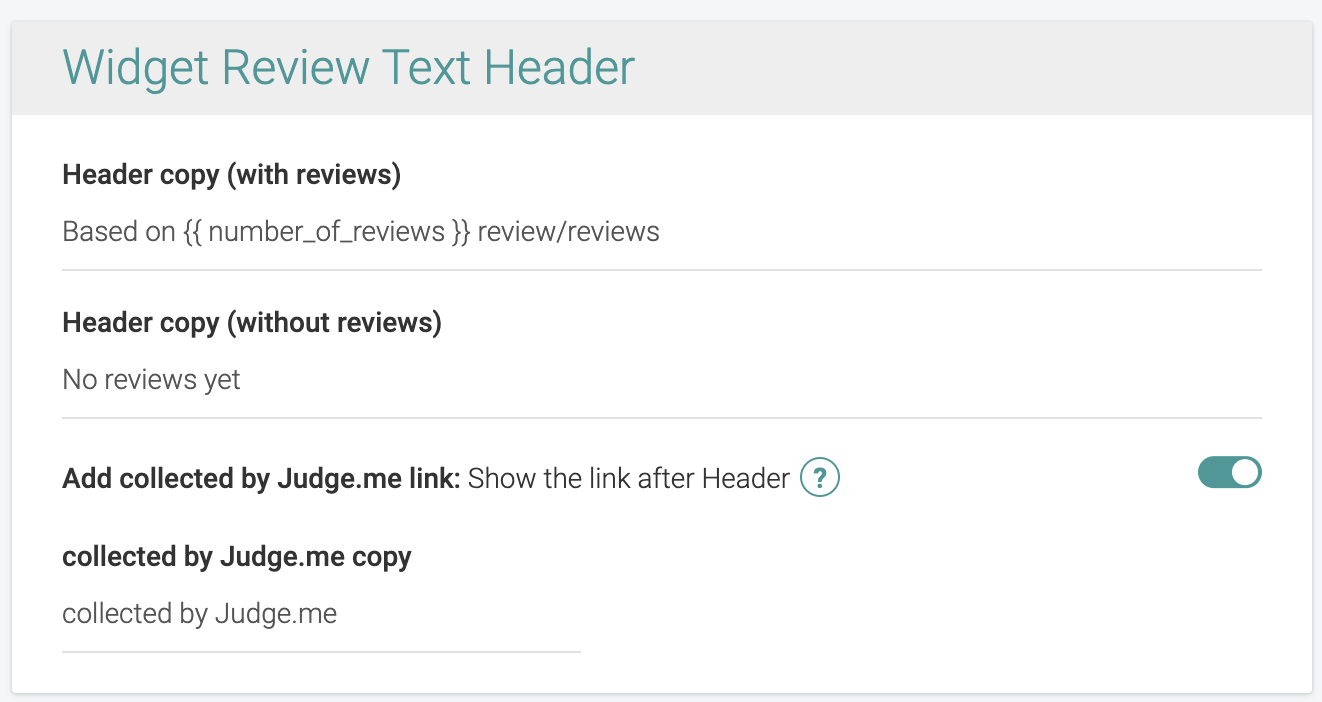 judge.me widget 3.0 text header settings